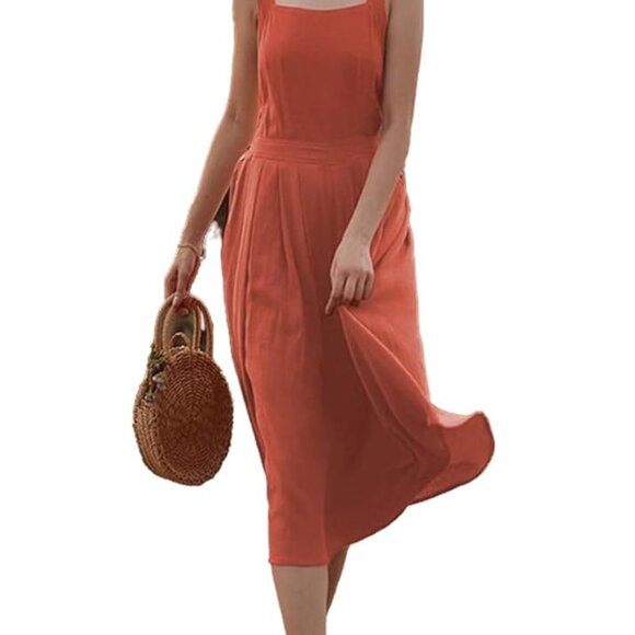 Naked Back Burnt Orange Summer Dress - Picture 2 of 9
